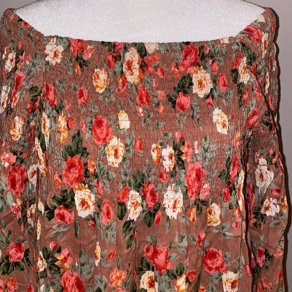 Angie Smocked Baby Doll Floral Bell Sleeve Blouse - Picture 5 of 11